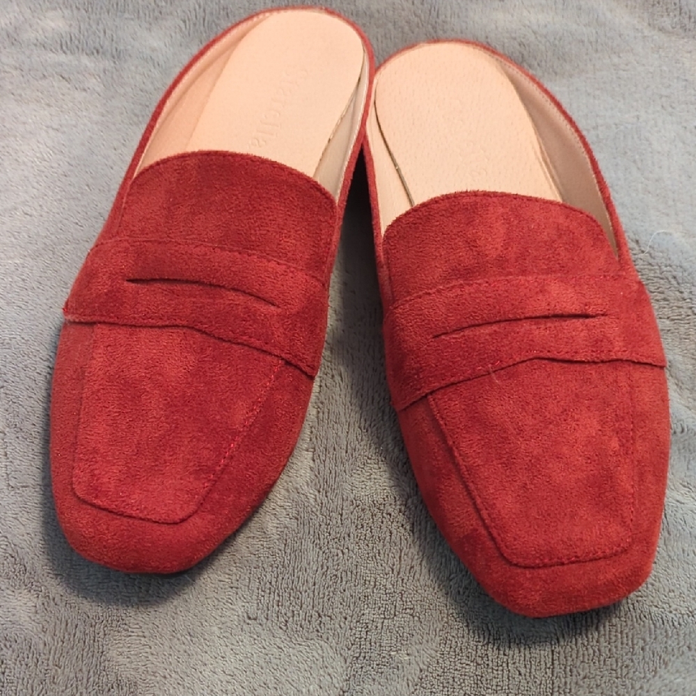 Women's Red Suede Slip-On Mules